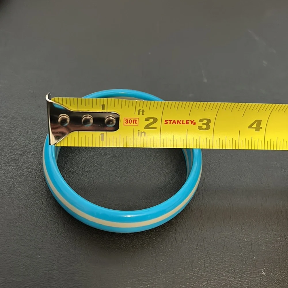 Vintage Plastic Bangle Bracelet, Blue, Gray, Striped, Retro, Boho - Picture 7 of 7